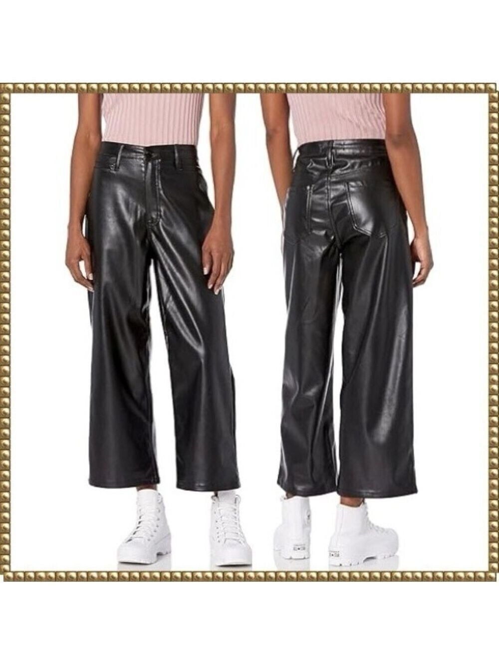 Dollhouse Black Vegan Leather Wide Leg Cropped Pants Size 26